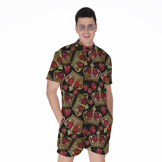 Embroidery Crown Pattern Print Men's Rompers
