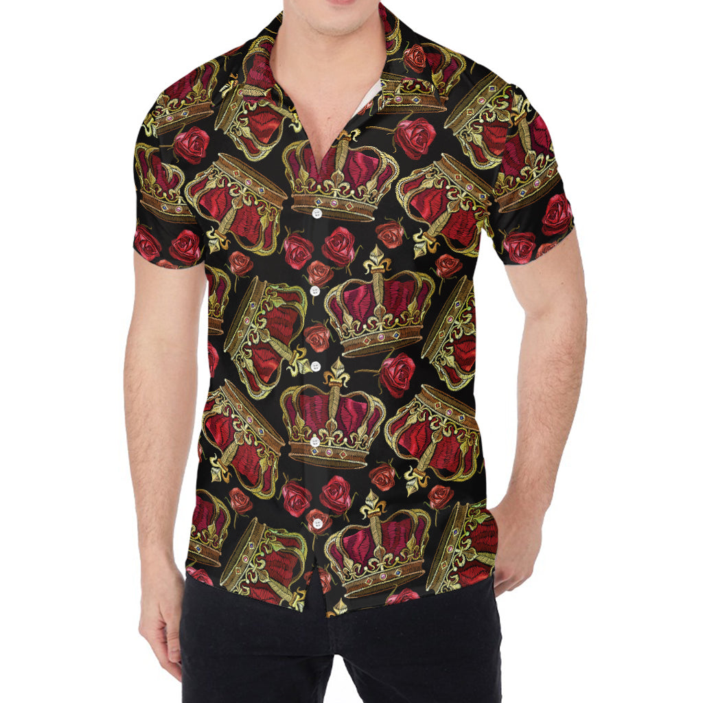 Embroidery Crown Pattern Print Men's Shirt