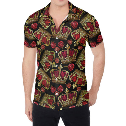 Embroidery Crown Pattern Print Men's Shirt