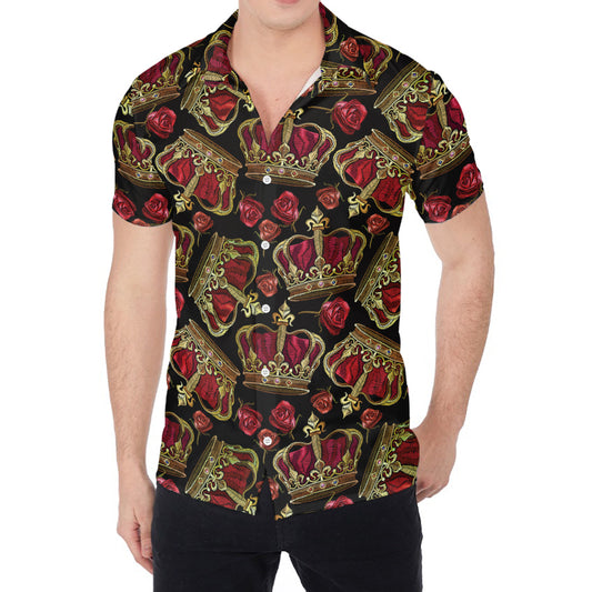 Embroidery Crown Pattern Print Men's Shirt