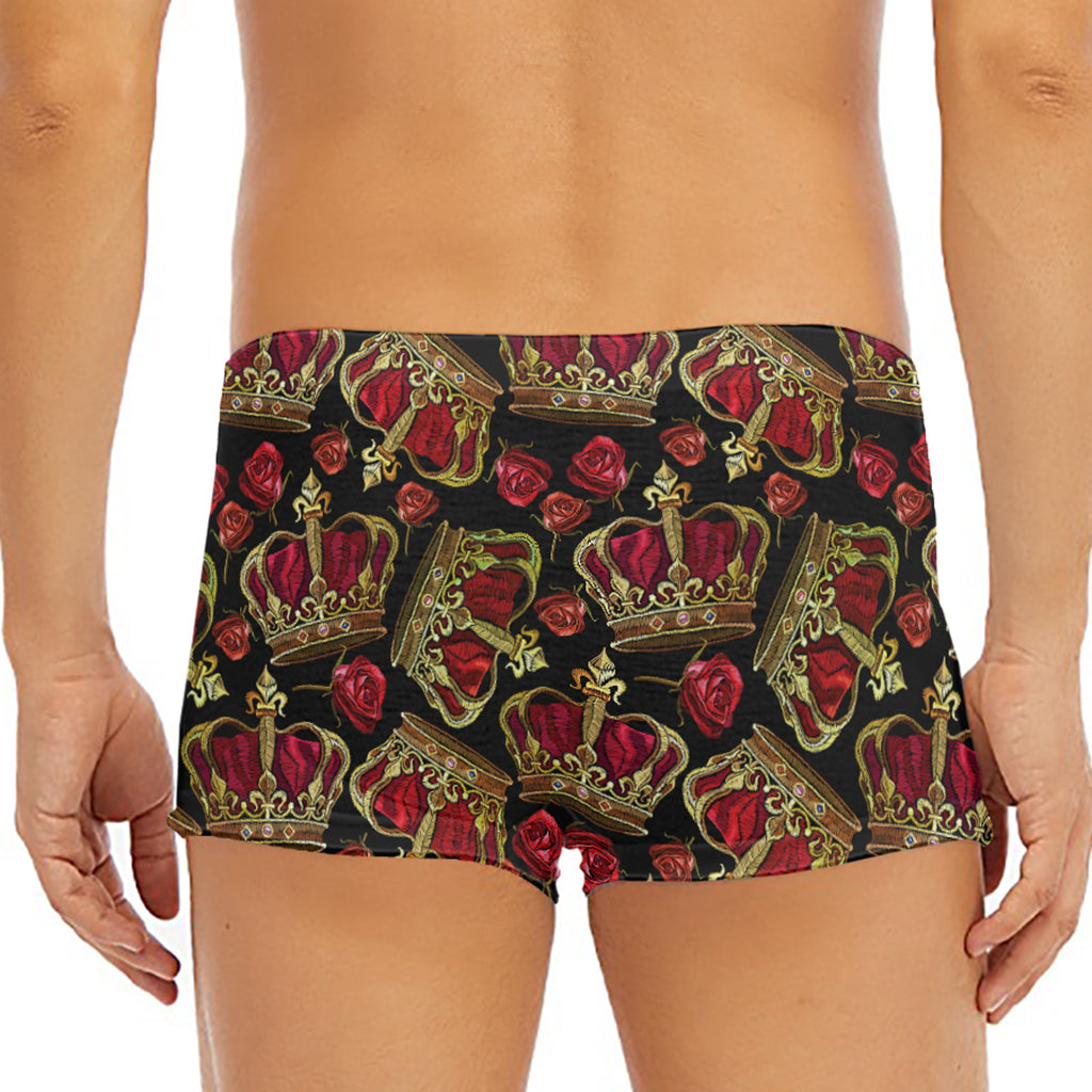 Embroidery Crown Pattern Print Men's Short Boxer Briefs