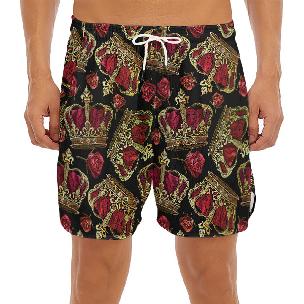 Embroidery Crown Pattern Print Men's Split Running Shorts