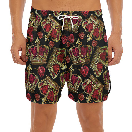 Embroidery Crown Pattern Print Men's Split Running Shorts