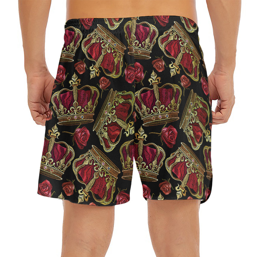 Embroidery Crown Pattern Print Men's Split Running Shorts