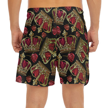 Embroidery Crown Pattern Print Men's Split Running Shorts
