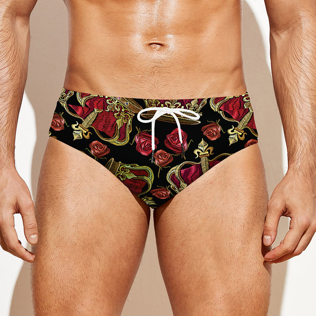 Embroidery Crown Pattern Print Men's Swim Briefs