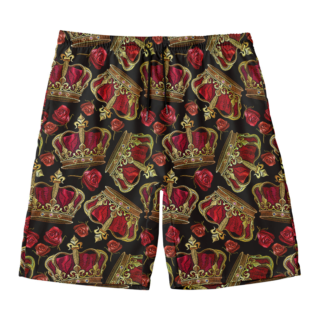 Embroidery Crown Pattern Print Men's Swim Trunks