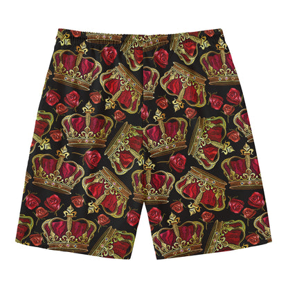 Embroidery Crown Pattern Print Men's Swim Trunks