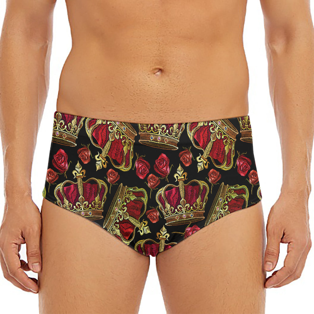Embroidery Crown Pattern Print Men's Triangle Swim Briefs