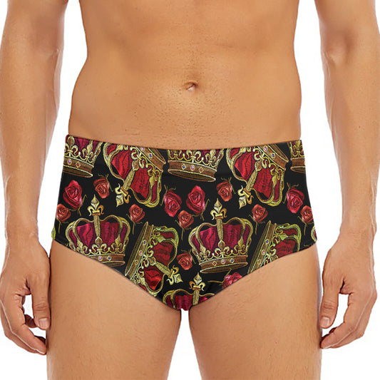 Embroidery Crown Pattern Print Men's Triangle Swim Briefs