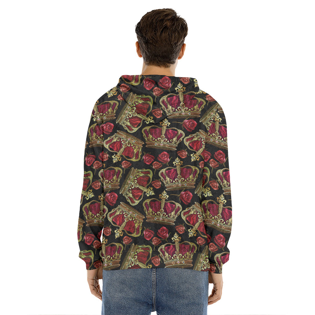 Embroidery Crown Pattern Print Men's Velvet Pullover Hoodie
