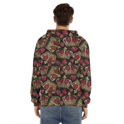 Embroidery Crown Pattern Print Men's Velvet Pullover Hoodie