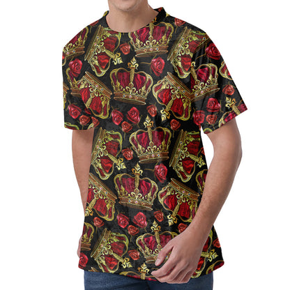 Embroidery Crown Pattern Print Men's Velvet T-Shirt