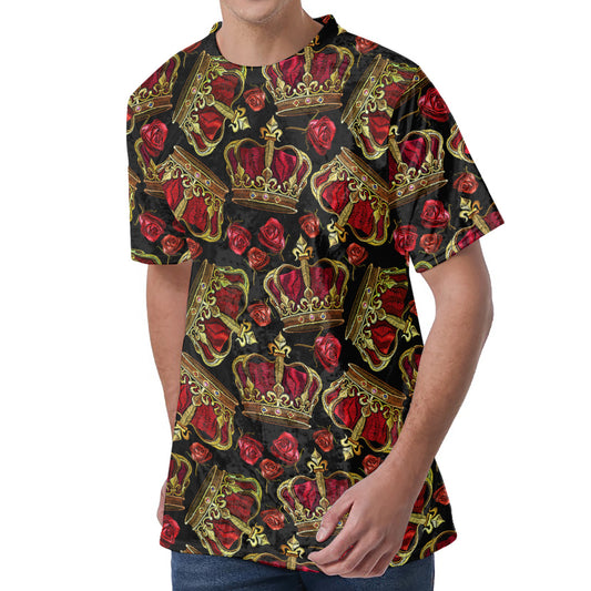 Embroidery Crown Pattern Print Men's Velvet T-Shirt
