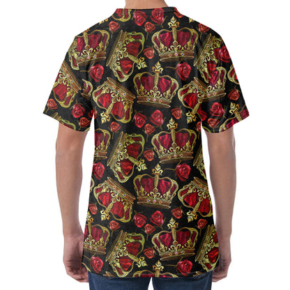 Embroidery Crown Pattern Print Men's Velvet T-Shirt