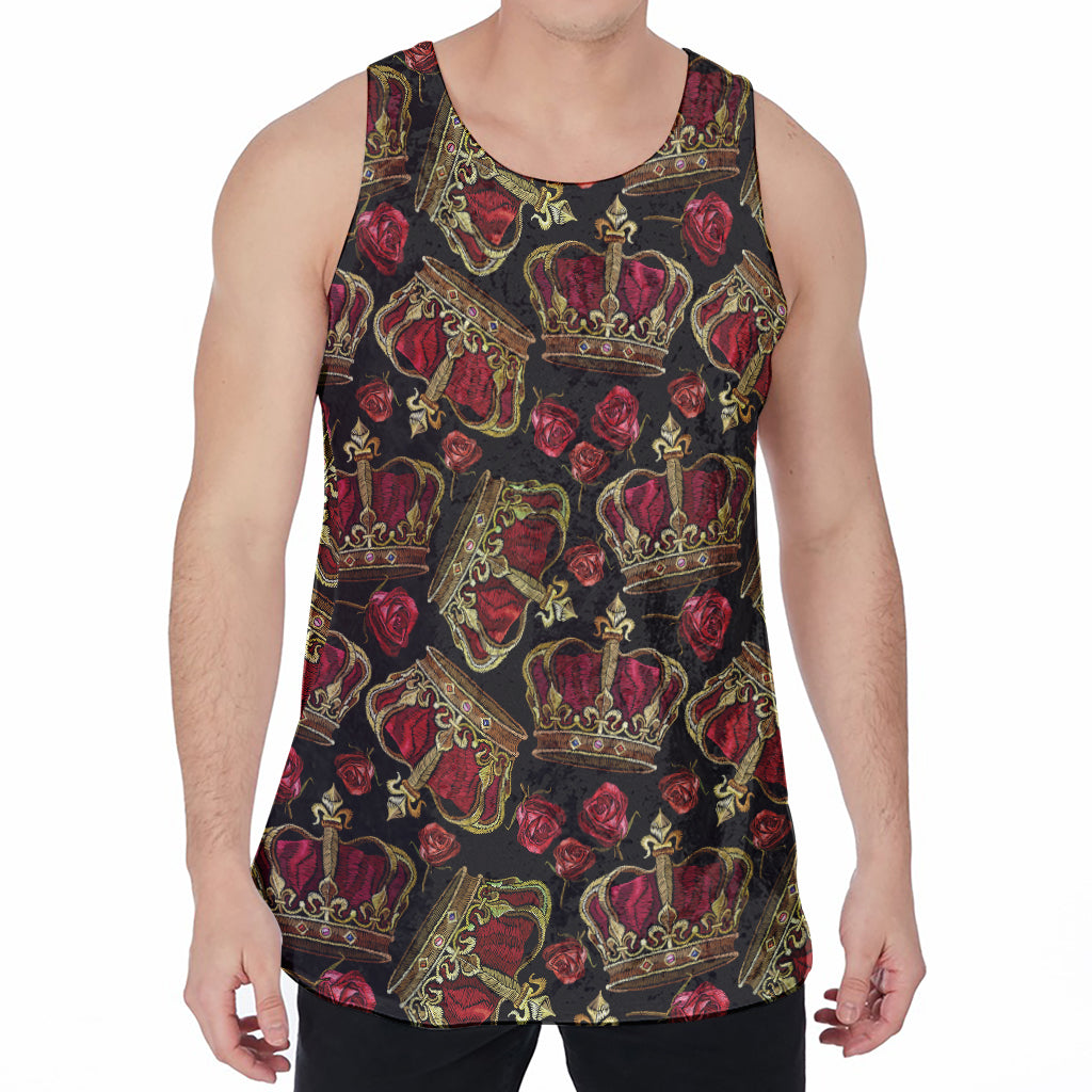 Embroidery Crown Pattern Print Men's Velvet Tank Top