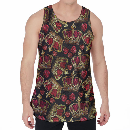 Embroidery Crown Pattern Print Men's Velvet Tank Top