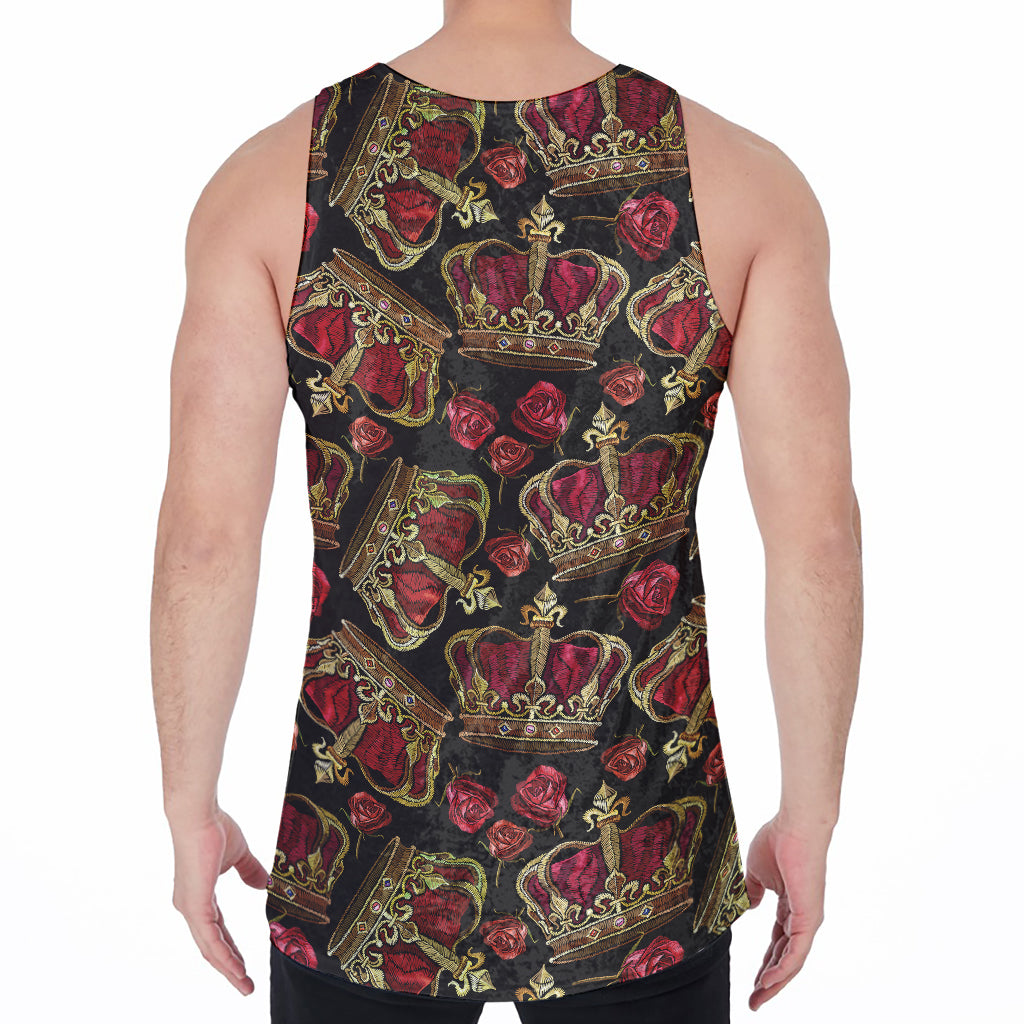 Embroidery Crown Pattern Print Men's Velvet Tank Top