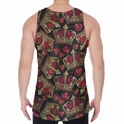 Embroidery Crown Pattern Print Men's Velvet Tank Top