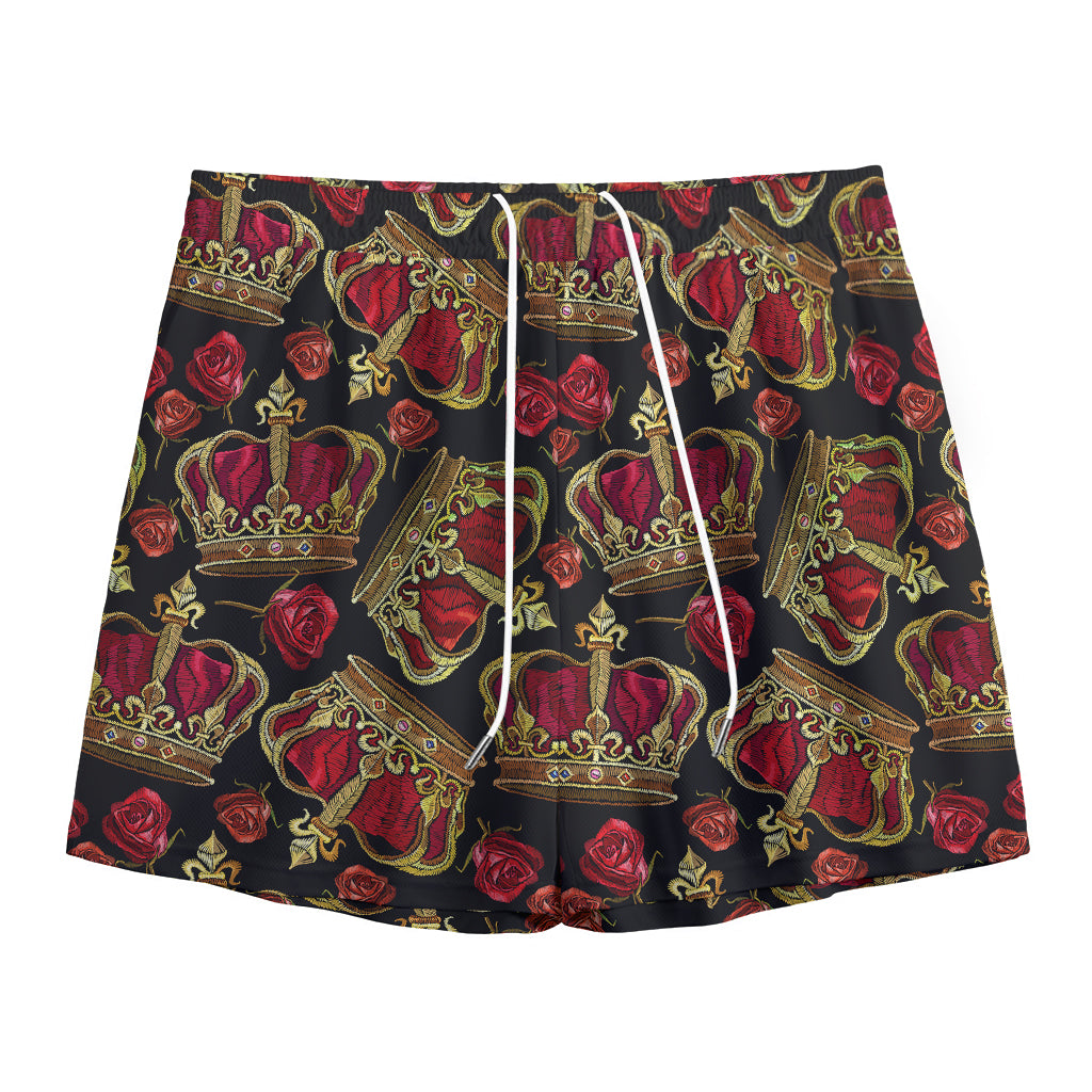 Embroidery Crown Pattern Print Mesh Shorts
