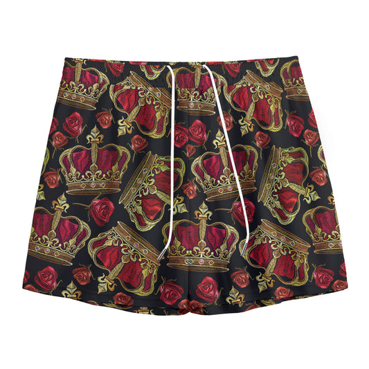 Embroidery Crown Pattern Print Mesh Shorts