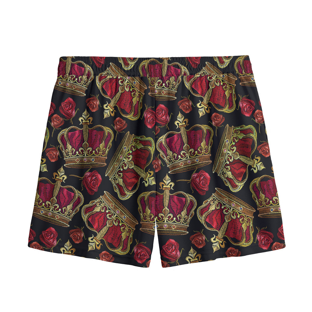 Embroidery Crown Pattern Print Mesh Shorts