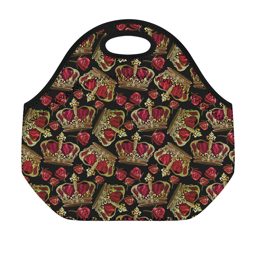 Embroidery Crown Pattern Print Neoprene Lunch Bag
