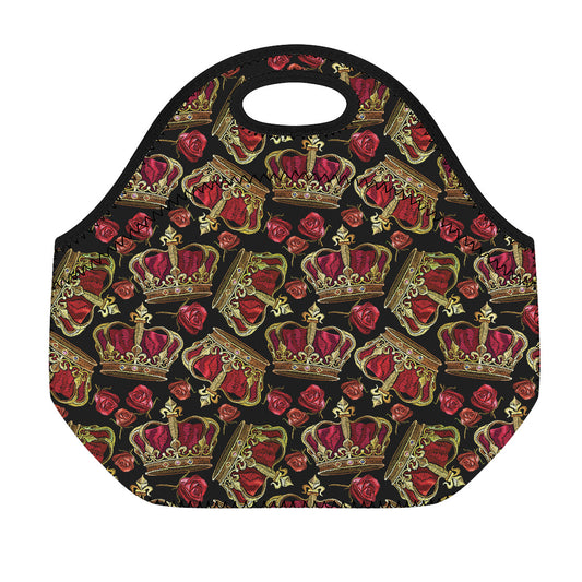 Embroidery Crown Pattern Print Neoprene Lunch Bag