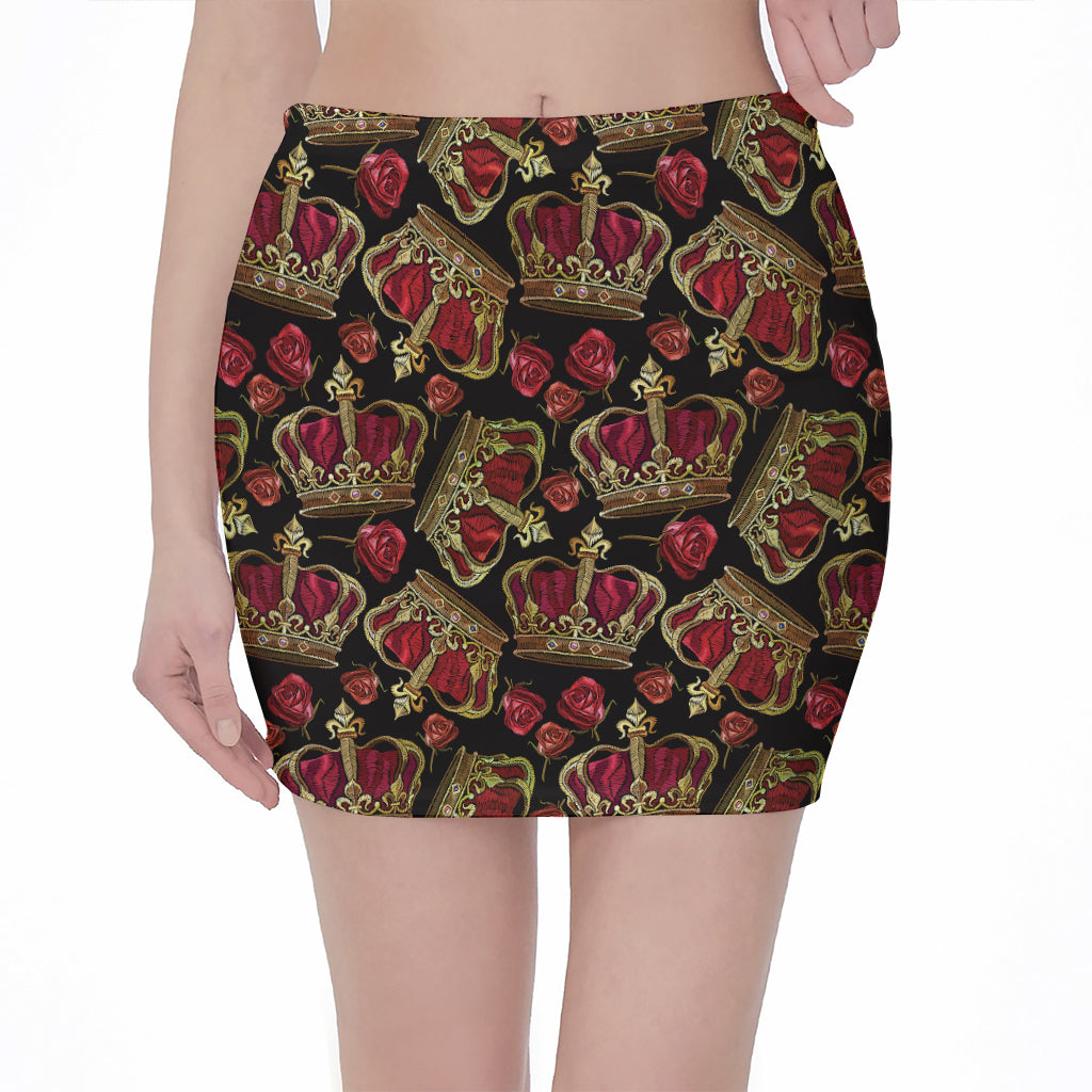 Embroidery Crown Pattern Print Pencil Mini Skirt