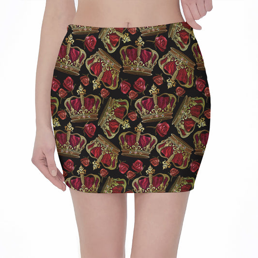 Embroidery Crown Pattern Print Pencil Mini Skirt