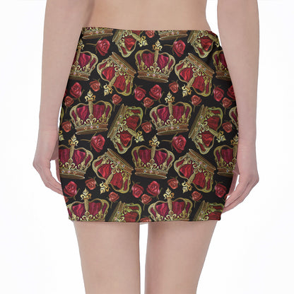 Embroidery Crown Pattern Print Pencil Mini Skirt