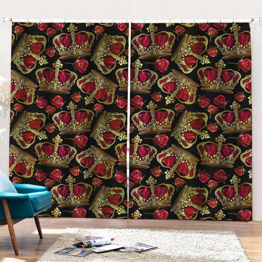 Embroidery Crown Pattern Print Pencil Pleat Curtains