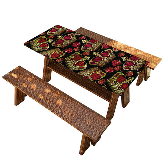 Embroidery Crown Pattern Print Picnic Table Cover