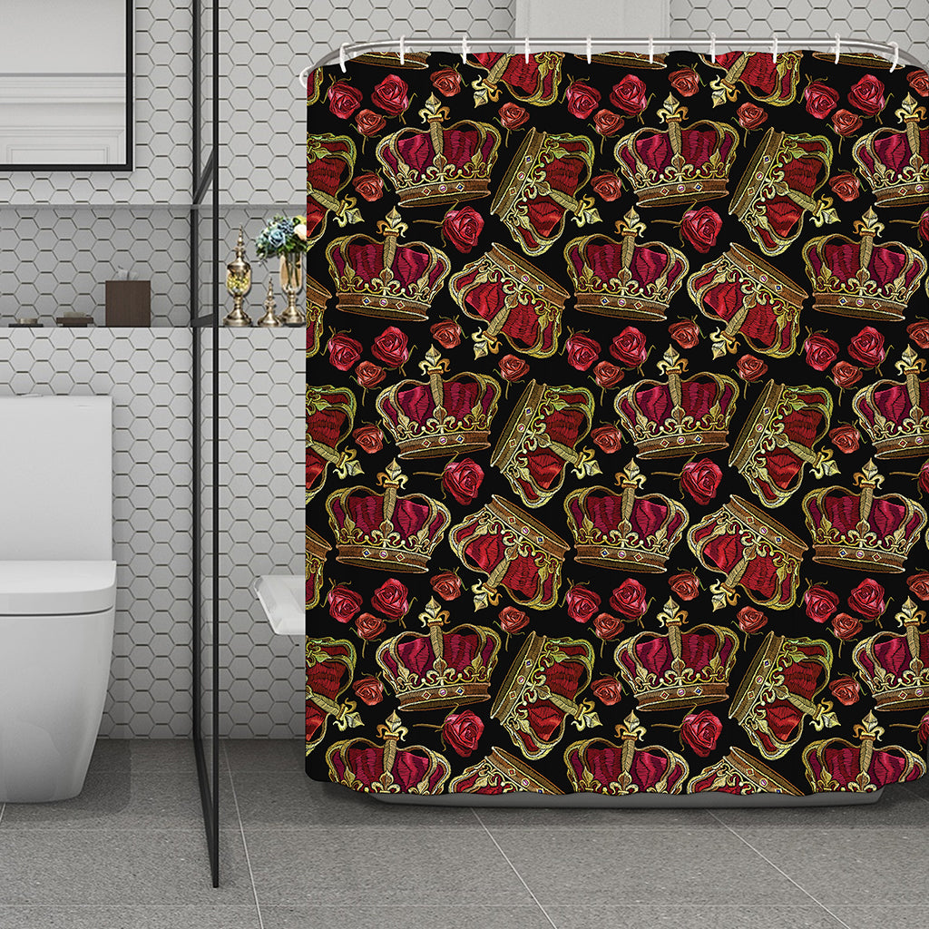 Embroidery Crown Pattern Print Polyester Shower Curtain