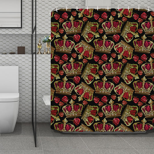 Embroidery Crown Pattern Print Polyester Shower Curtain