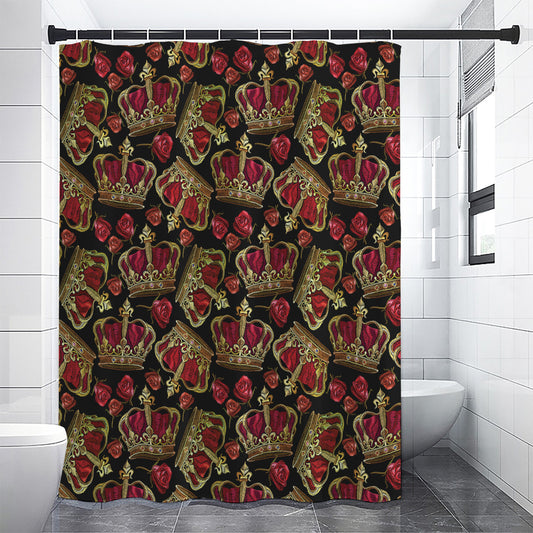 Embroidery Crown Pattern Print Premium Shower Curtain