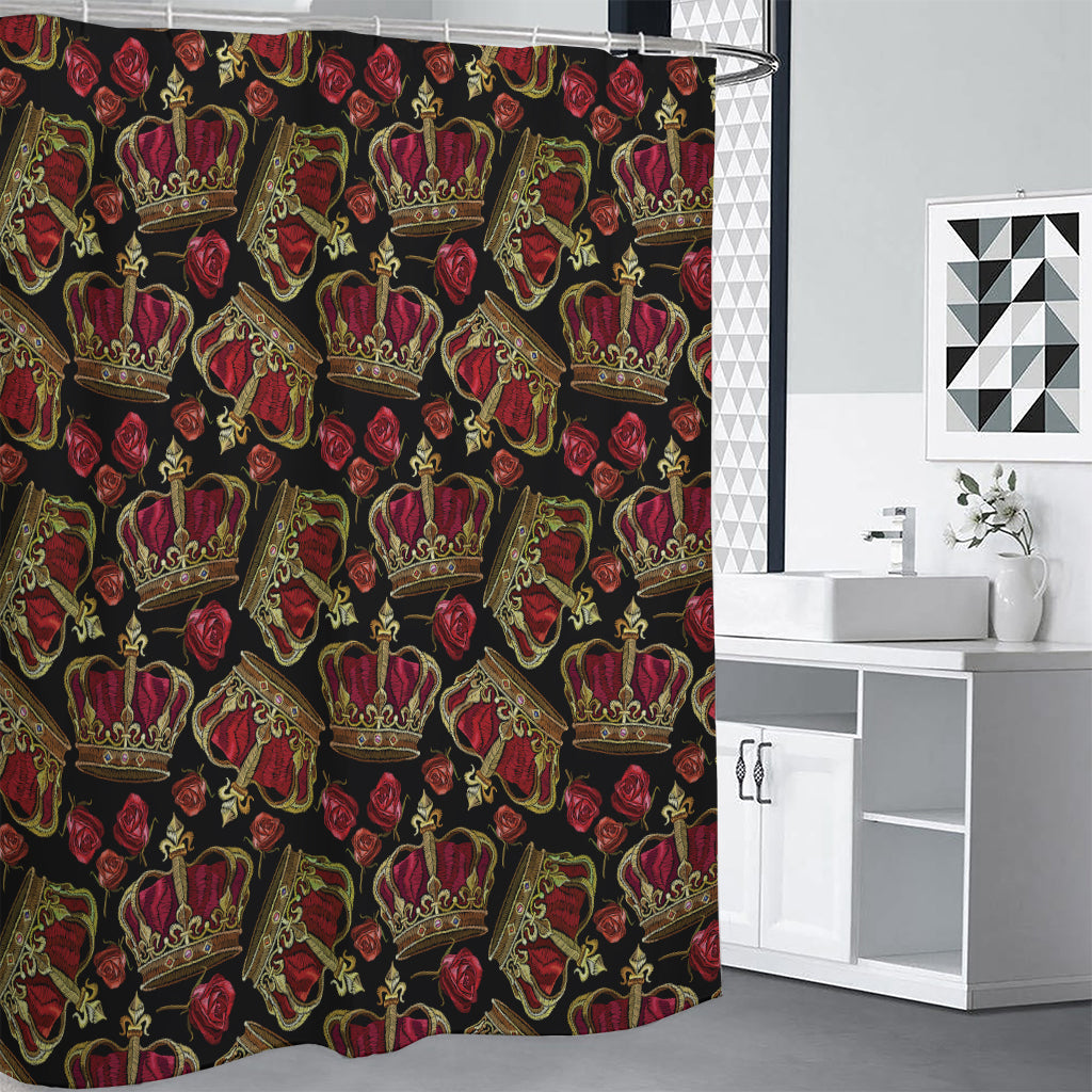 Embroidery Crown Pattern Print Premium Shower Curtain