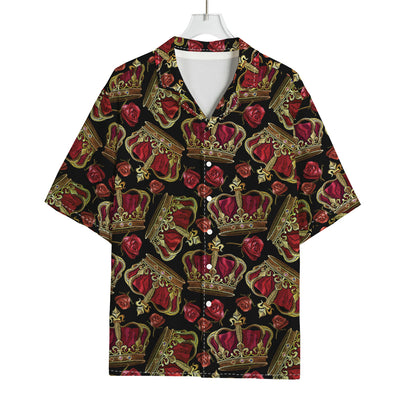 Embroidery Crown Pattern Print Rayon Hawaiian Shirt