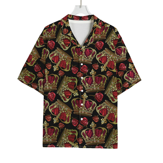 Embroidery Crown Pattern Print Rayon Hawaiian Shirt