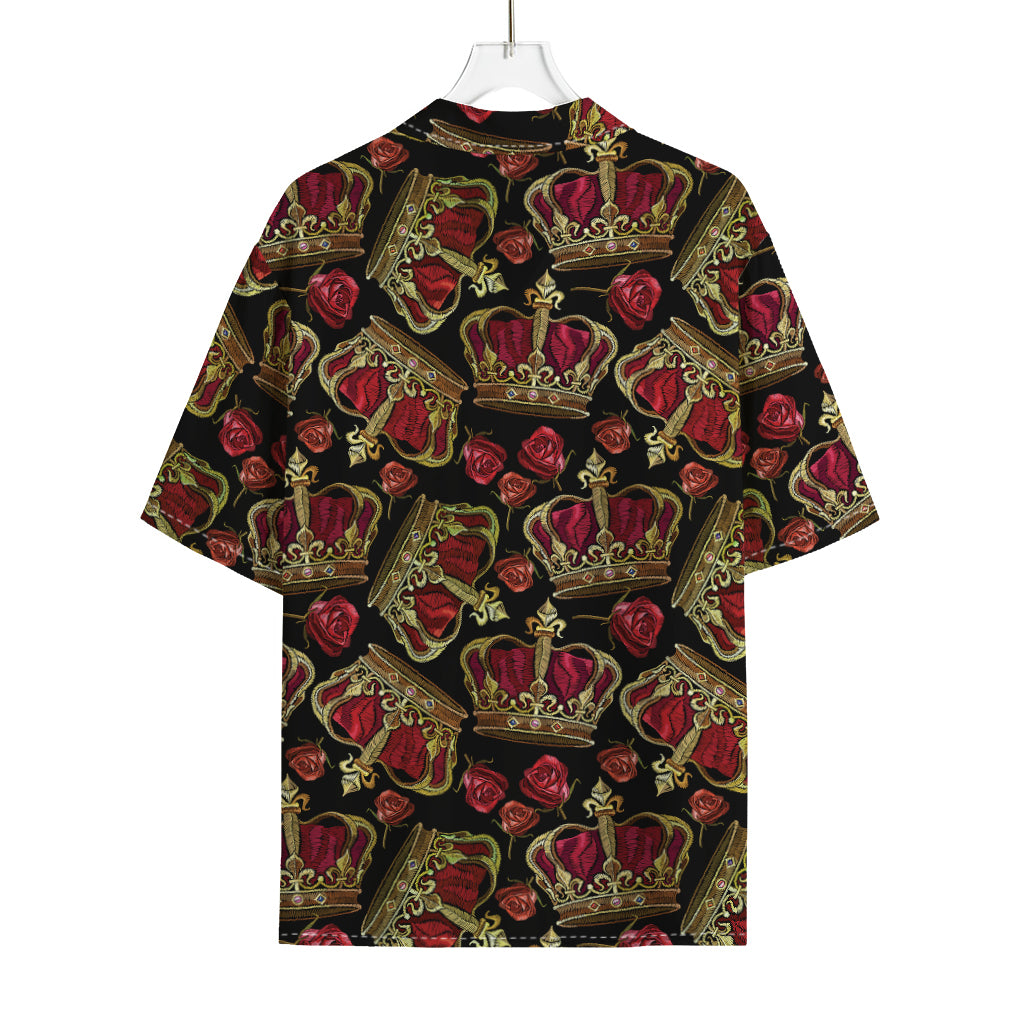 Embroidery Crown Pattern Print Rayon Hawaiian Shirt