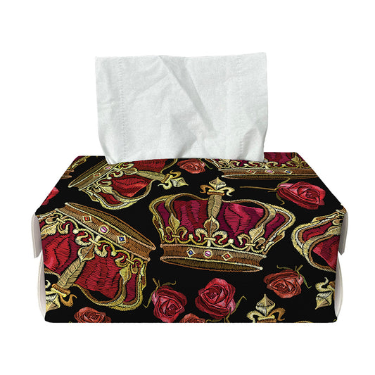 Embroidery Crown Pattern Print Rectangle Tissue Box Cover