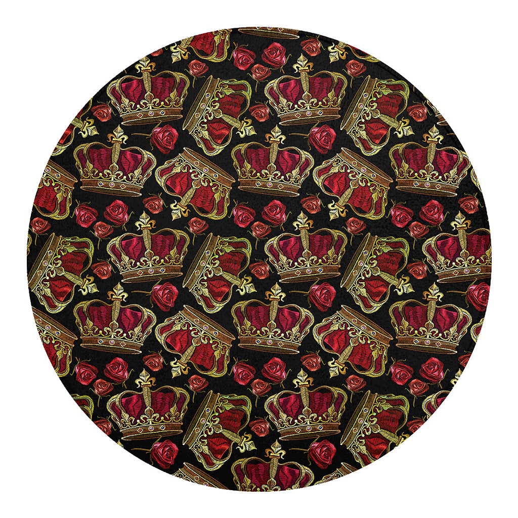 Embroidery Crown Pattern Print Round Blanket