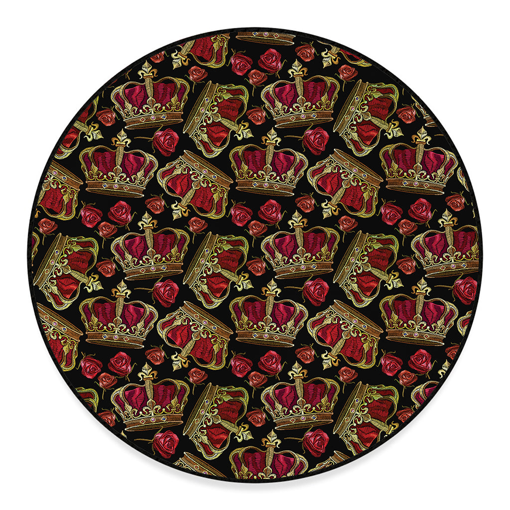 Embroidery Crown Pattern Print Round Floor Mat