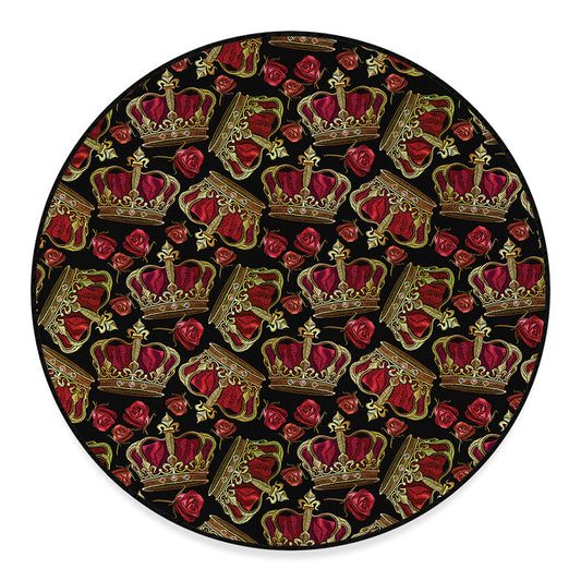 Embroidery Crown Pattern Print Round Floor Mat