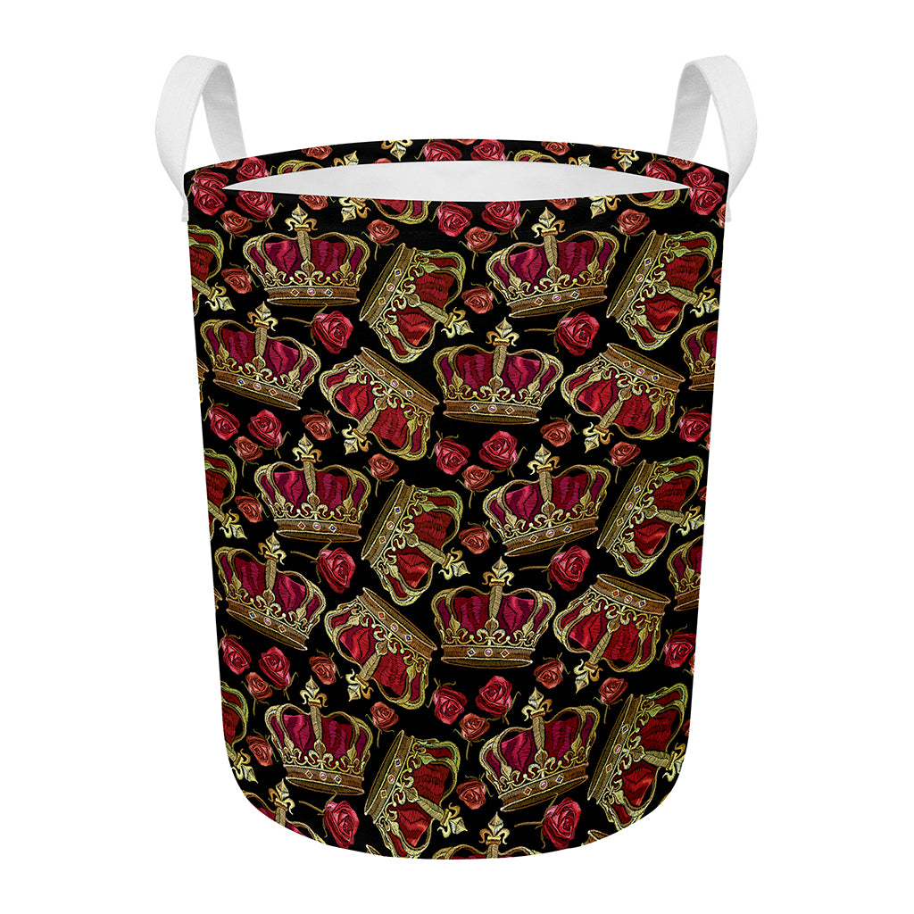 Embroidery Crown Pattern Print Round Laundry Basket