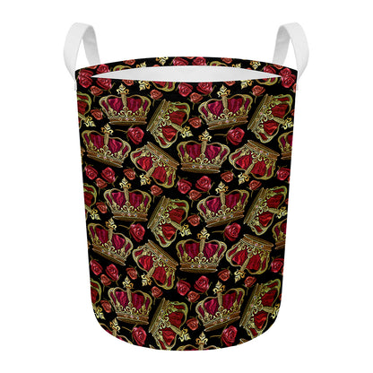 Embroidery Crown Pattern Print Round Laundry Basket