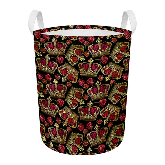 Embroidery Crown Pattern Print Round Laundry Basket