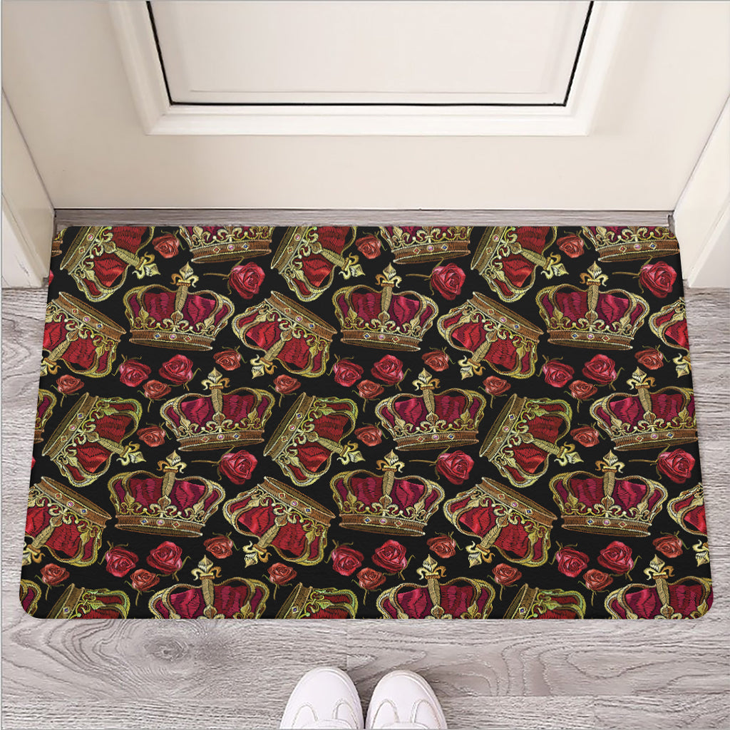 Embroidery Crown Pattern Print Rubber Doormat