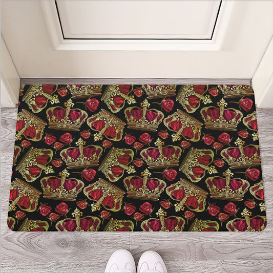 Embroidery Crown Pattern Print Rubber Doormat