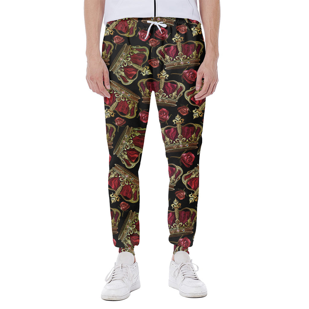 Embroidery Crown Pattern Print Scuba Joggers